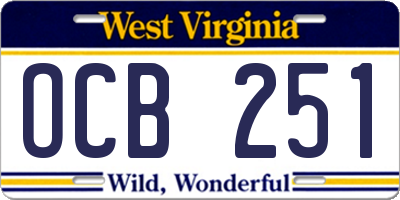 WV license plate OCB251