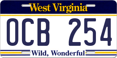 WV license plate OCB254