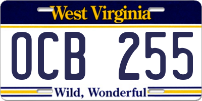 WV license plate OCB255