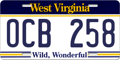 WV license plate OCB258