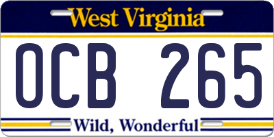 WV license plate OCB265