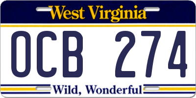 WV license plate OCB274
