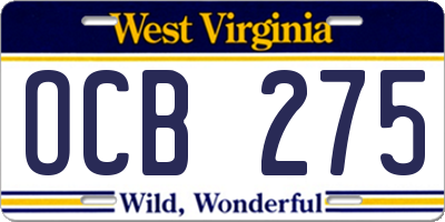 WV license plate OCB275