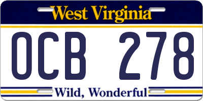 WV license plate OCB278