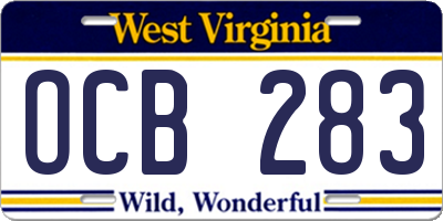 WV license plate OCB283