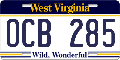 WV license plate OCB285