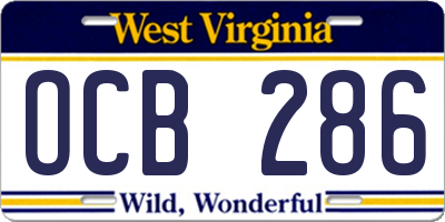 WV license plate OCB286