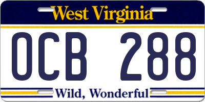 WV license plate OCB288