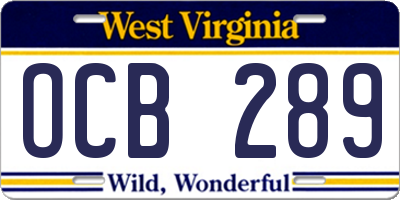 WV license plate OCB289