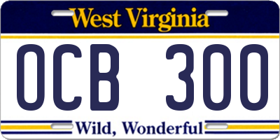WV license plate OCB300