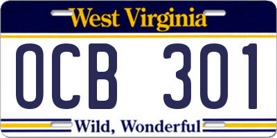 WV license plate OCB301