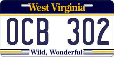WV license plate OCB302