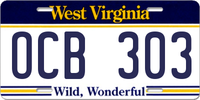 WV license plate OCB303