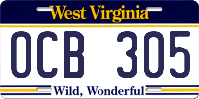 WV license plate OCB305