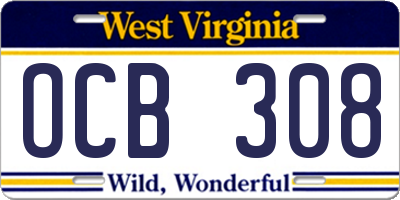 WV license plate OCB308