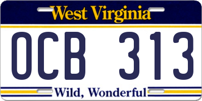 WV license plate OCB313
