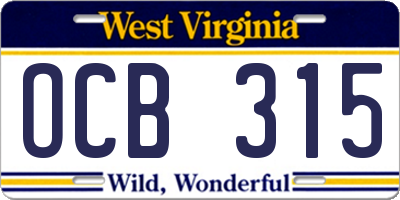 WV license plate OCB315