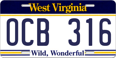 WV license plate OCB316