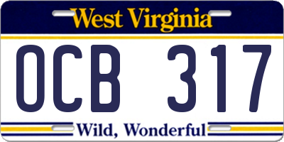 WV license plate OCB317