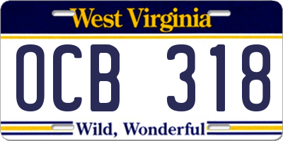 WV license plate OCB318