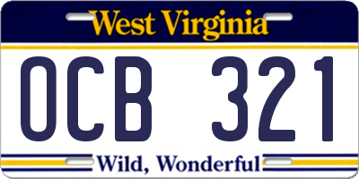 WV license plate OCB321