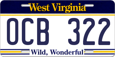 WV license plate OCB322