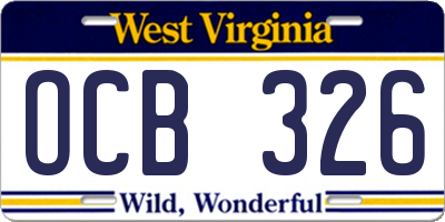 WV license plate OCB326