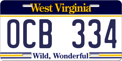 WV license plate OCB334