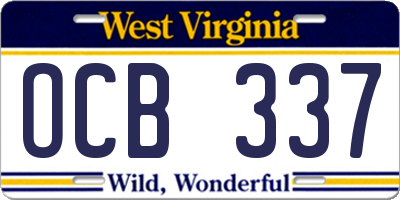 WV license plate OCB337