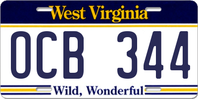 WV license plate OCB344