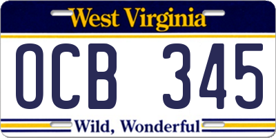 WV license plate OCB345