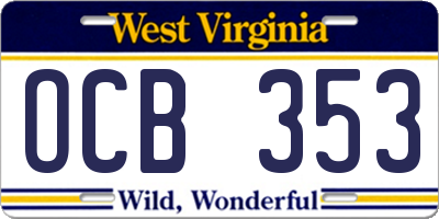 WV license plate OCB353