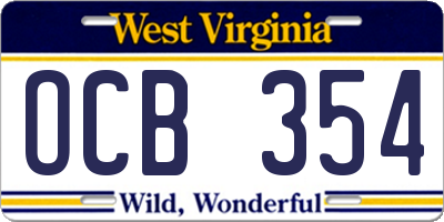 WV license plate OCB354