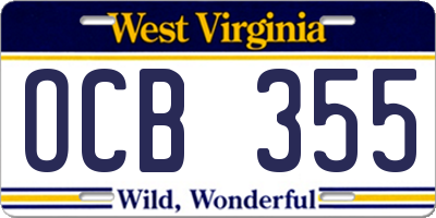 WV license plate OCB355