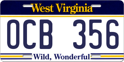 WV license plate OCB356