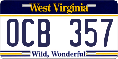 WV license plate OCB357