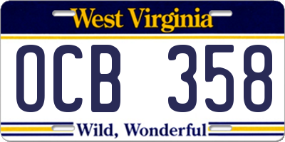 WV license plate OCB358