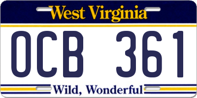 WV license plate OCB361
