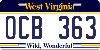 WV license plate OCB363