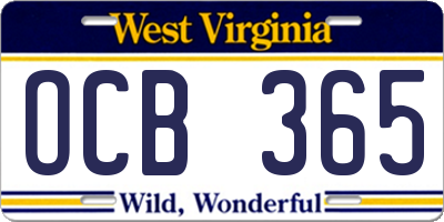 WV license plate OCB365