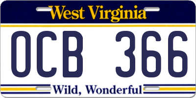 WV license plate OCB366