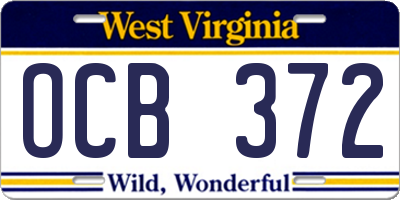 WV license plate OCB372
