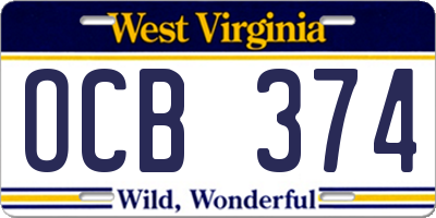 WV license plate OCB374