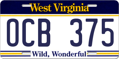 WV license plate OCB375