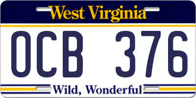 WV license plate OCB376