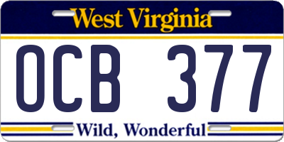 WV license plate OCB377