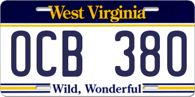 WV license plate OCB380