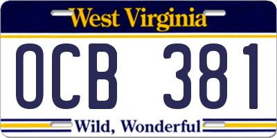WV license plate OCB381