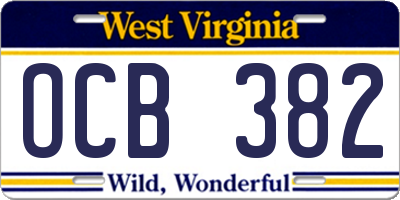 WV license plate OCB382