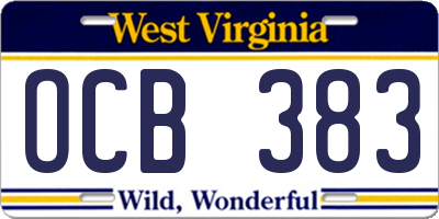 WV license plate OCB383